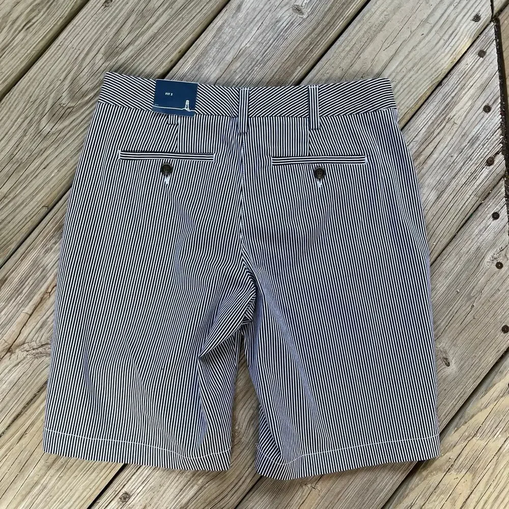 Lands End Women's Bedford Bermuda Shorts Navy Stripe Fit 2. NEW!